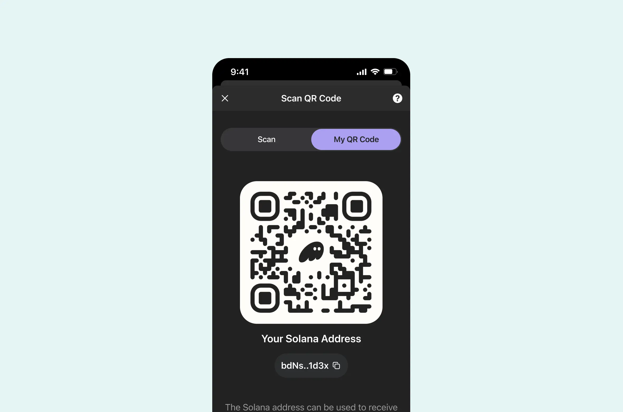 Receive address QR code