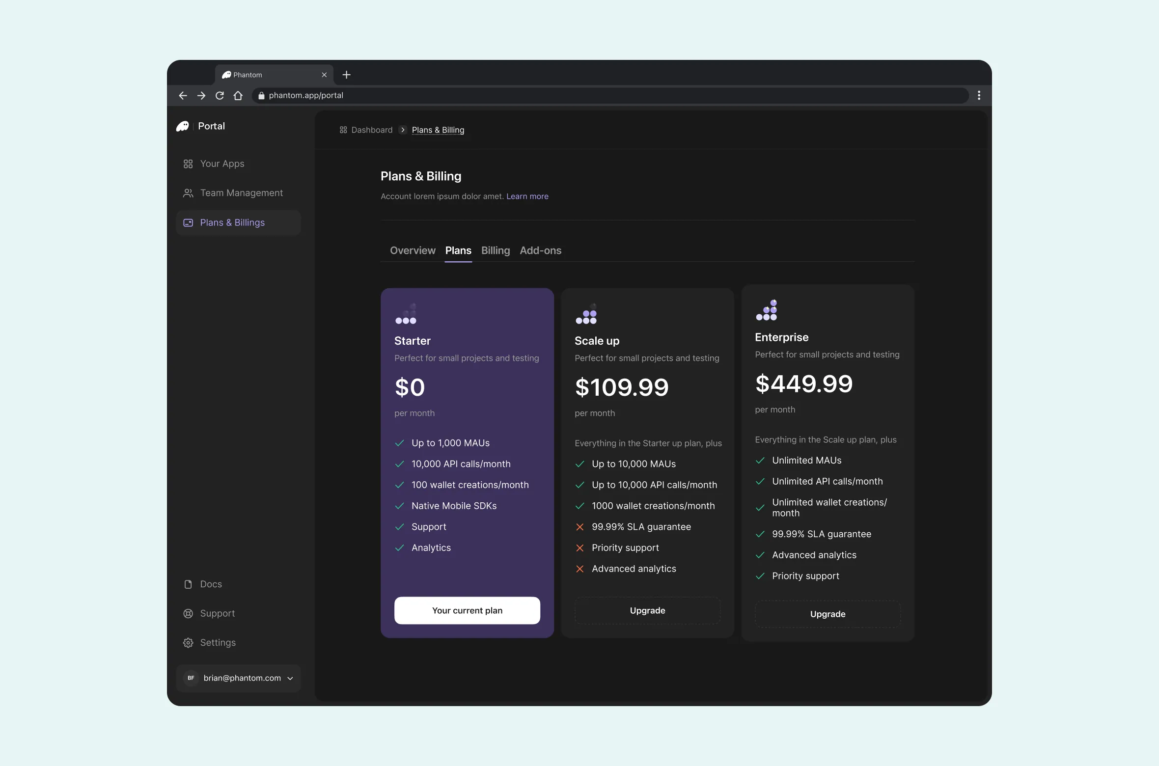 Pricing plans comparison