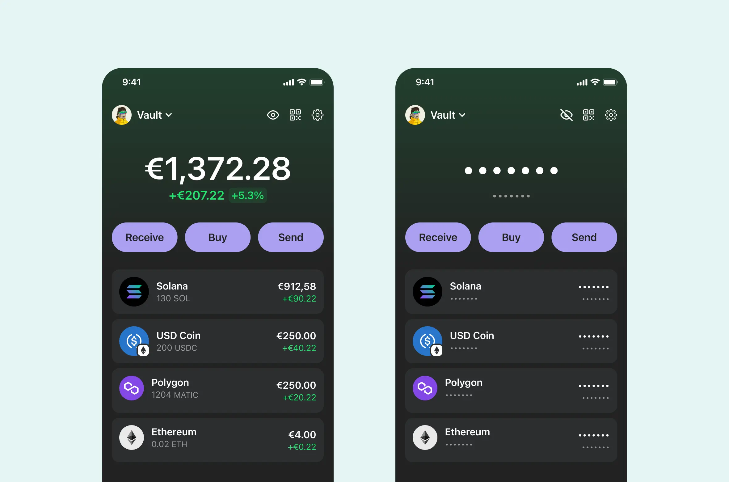 Wallet home & balance privacy