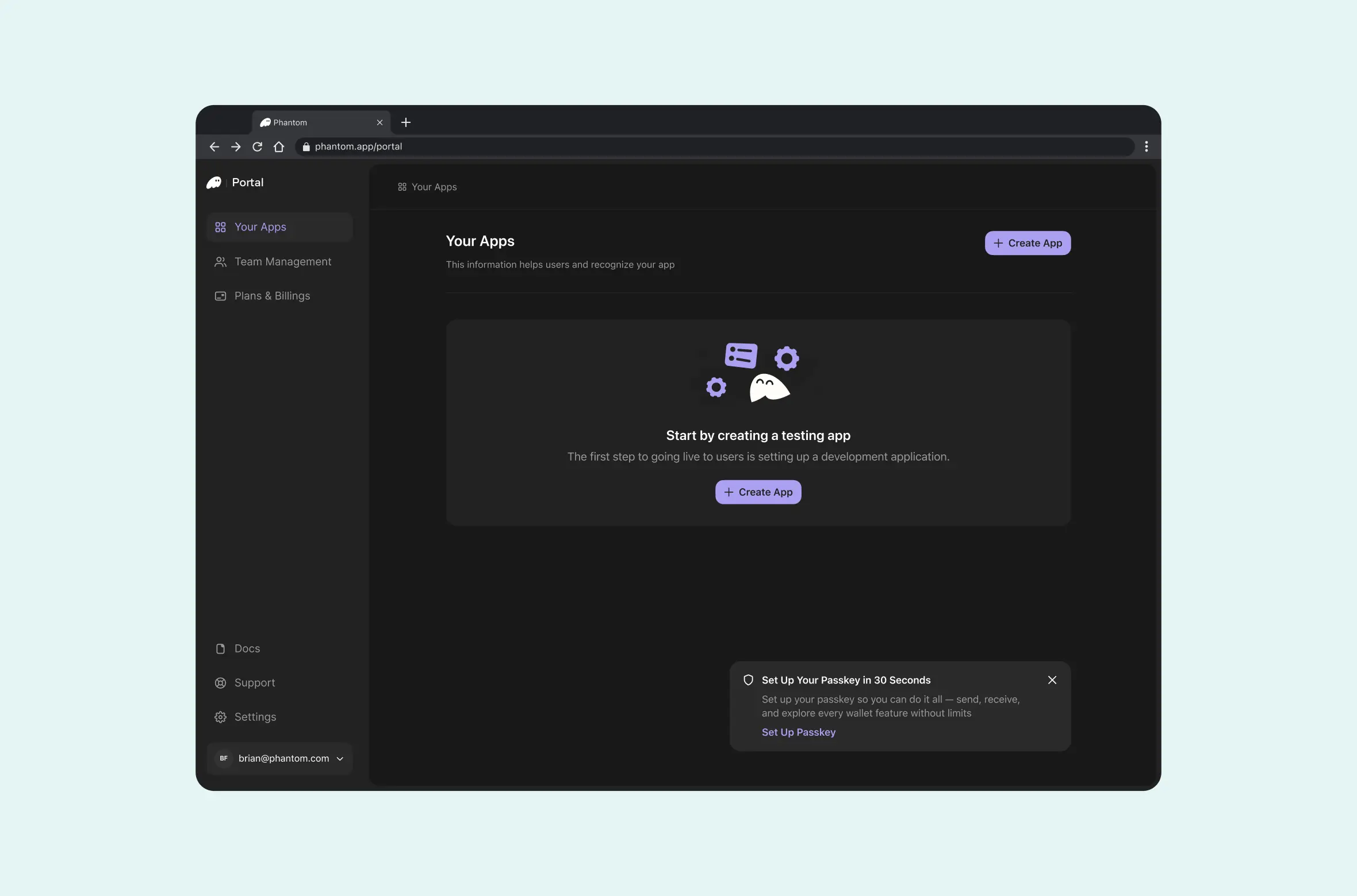 Developer portal dashboard